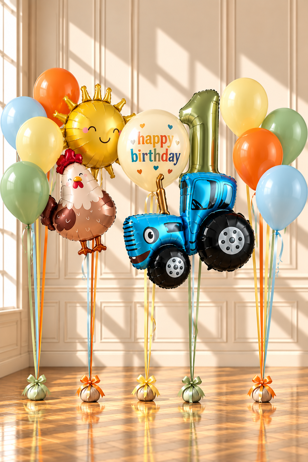 Farmyard 1st Birthday Balloon Set – Tractor & Farm Animals