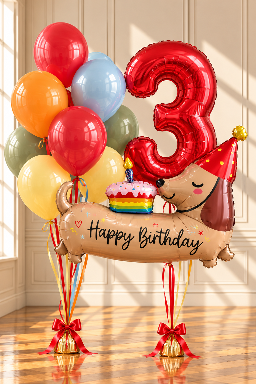 Happy Birthday Dachshund & Number Balloon Bouquet