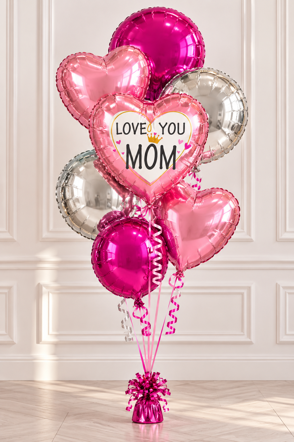 Love You Mum Heart Balloon Bouquet