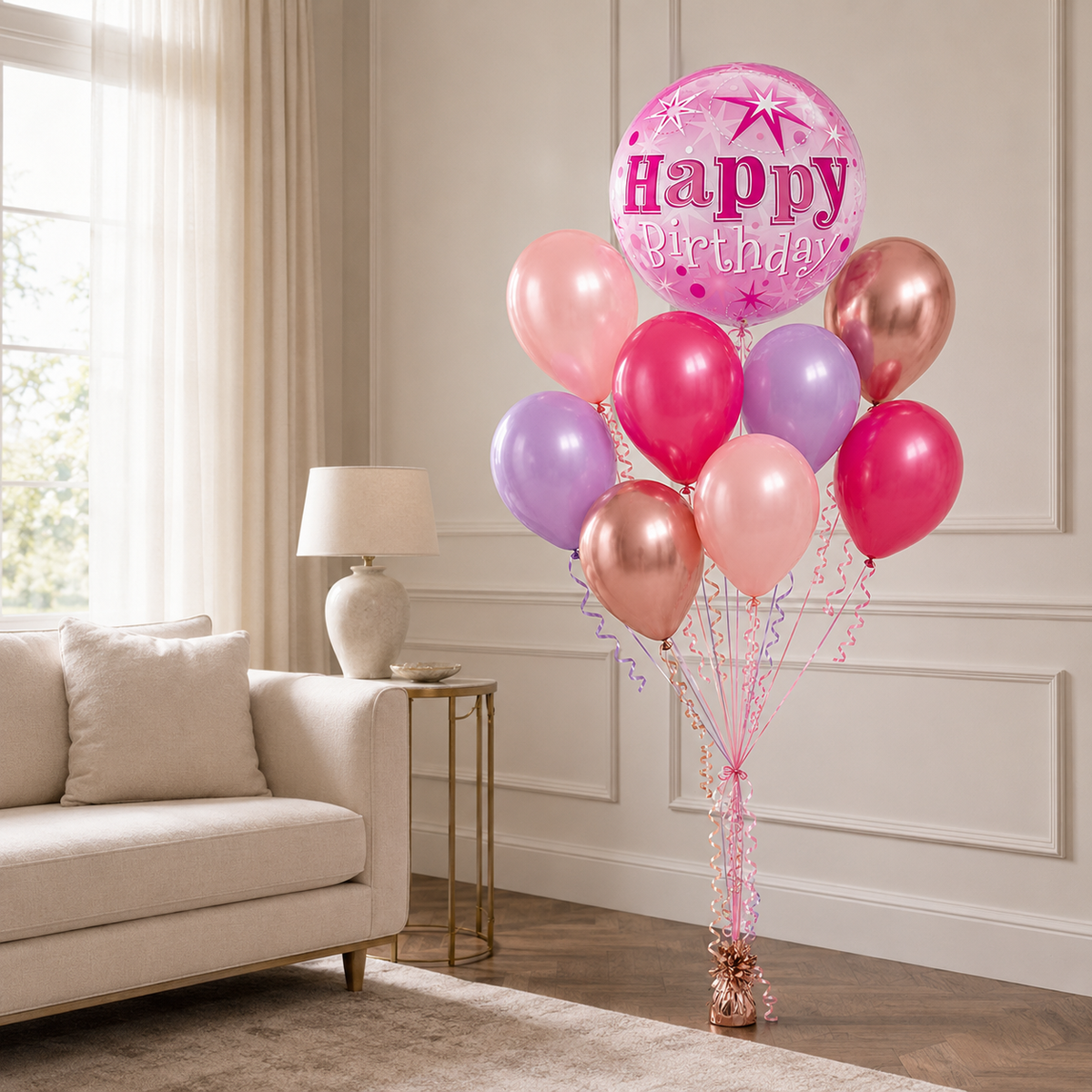 Pink Celebration Happy Birthday Bubble Balloon Bouquet