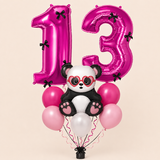 Pink Panda Teen Birthday Number Balloon Bouquet – Choose Your Age