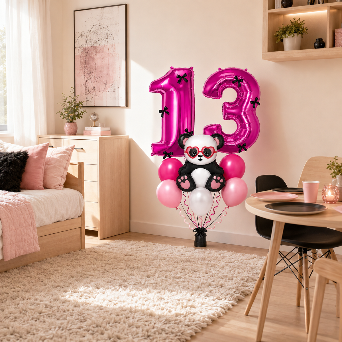 Pink Panda Teen Birthday Number Balloon Bouquet – Choose Your Age