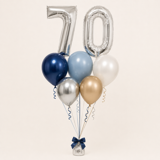 Classic Silver Milestone Number Balloon Bouquet – Choose Your Age