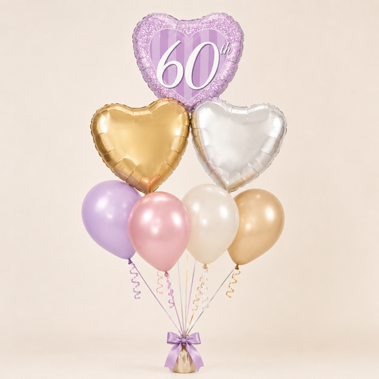 Elegant Heart Milestone Birthday Balloon Bouquet – Choose Your Age