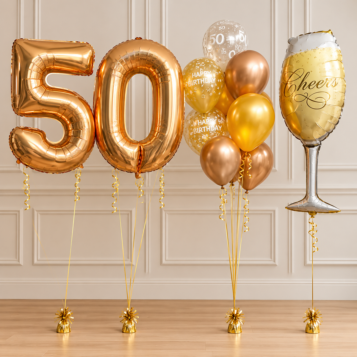 Luxury Gold 50th Birthday Balloon Package