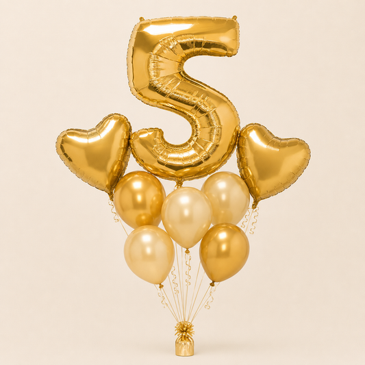 Golden Birthday Number Balloon Bouquet – Choose Your Age
