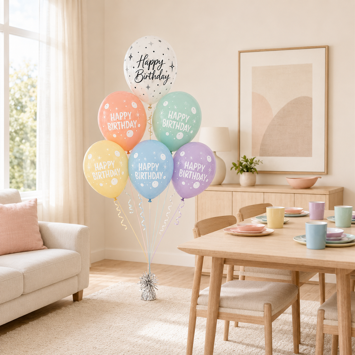 Pastel Happy Birthday Latex Balloon Bouquet