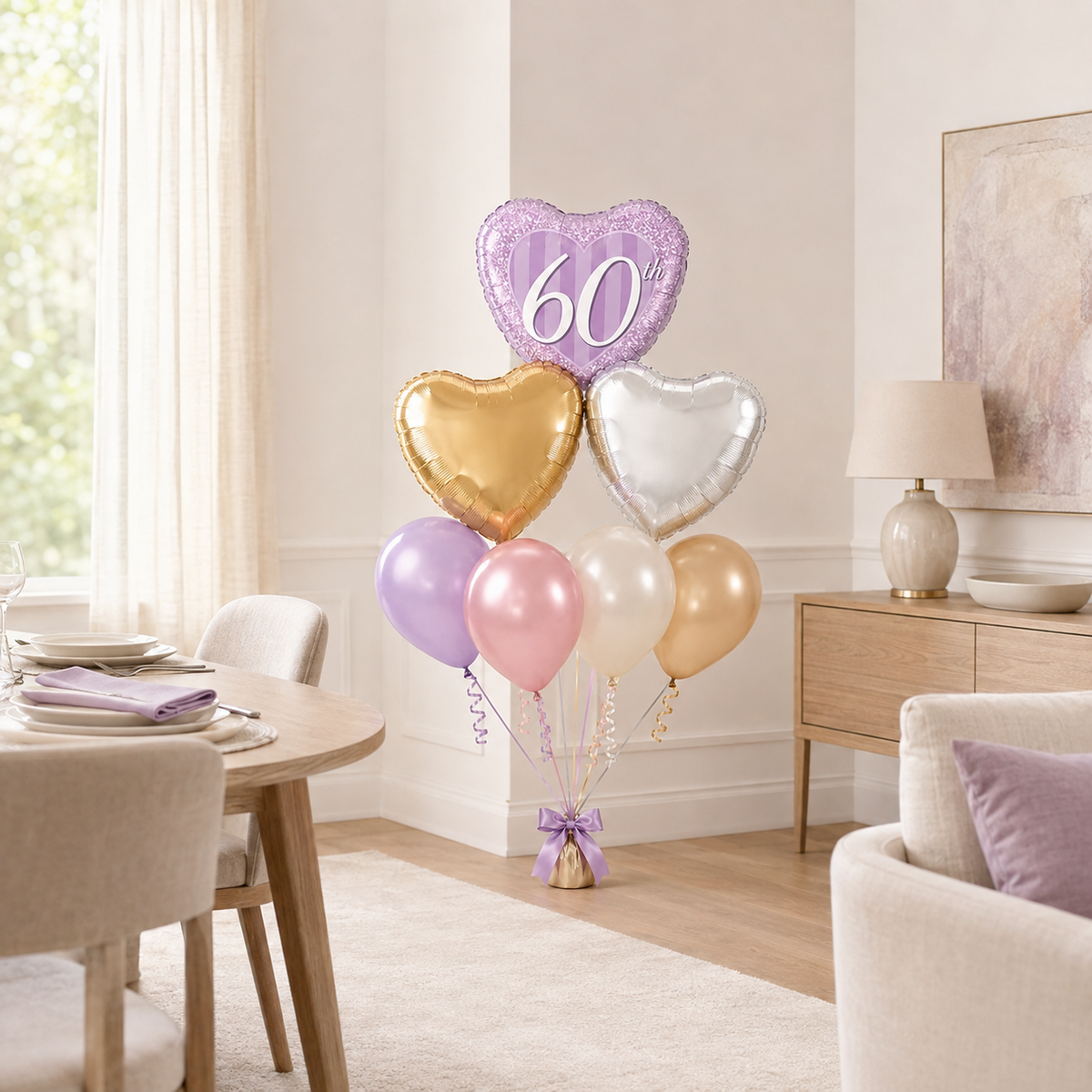 Elegant Heart Milestone Birthday Balloon Bouquet – Choose Your Age