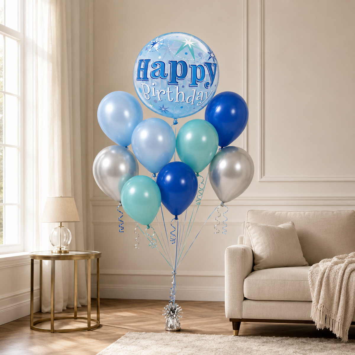 Cool Blue Happy Birthday Bubble Balloon Bouquet