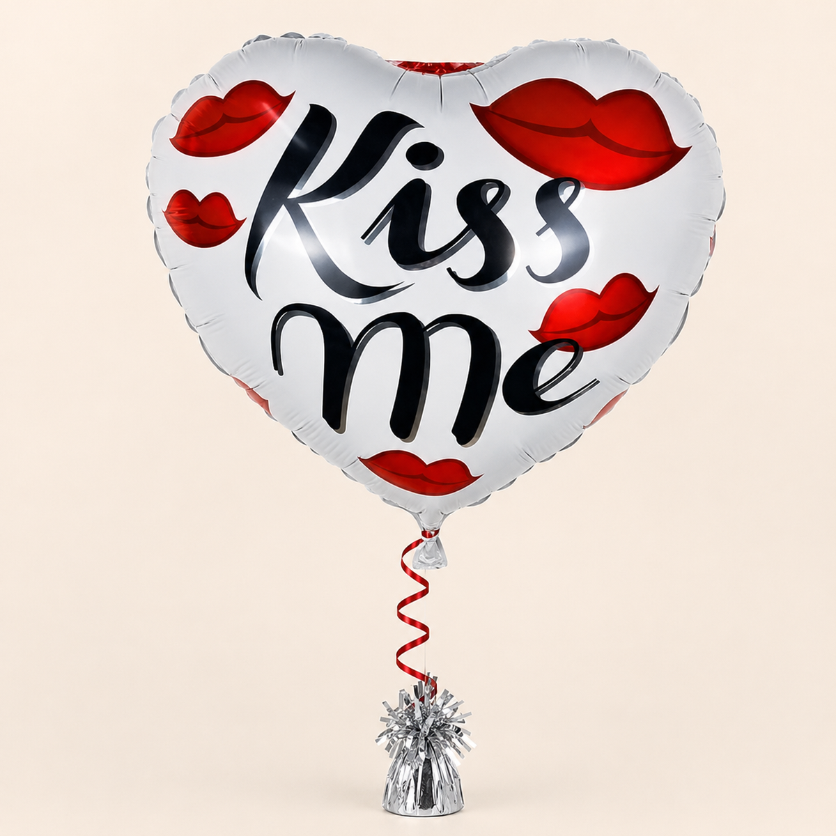 Kiss Me Red & Silver Heart Balloon Bouquet