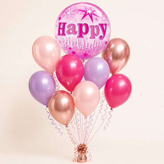 Pink Celebration Happy Birthday Bubble Balloon Bouquet