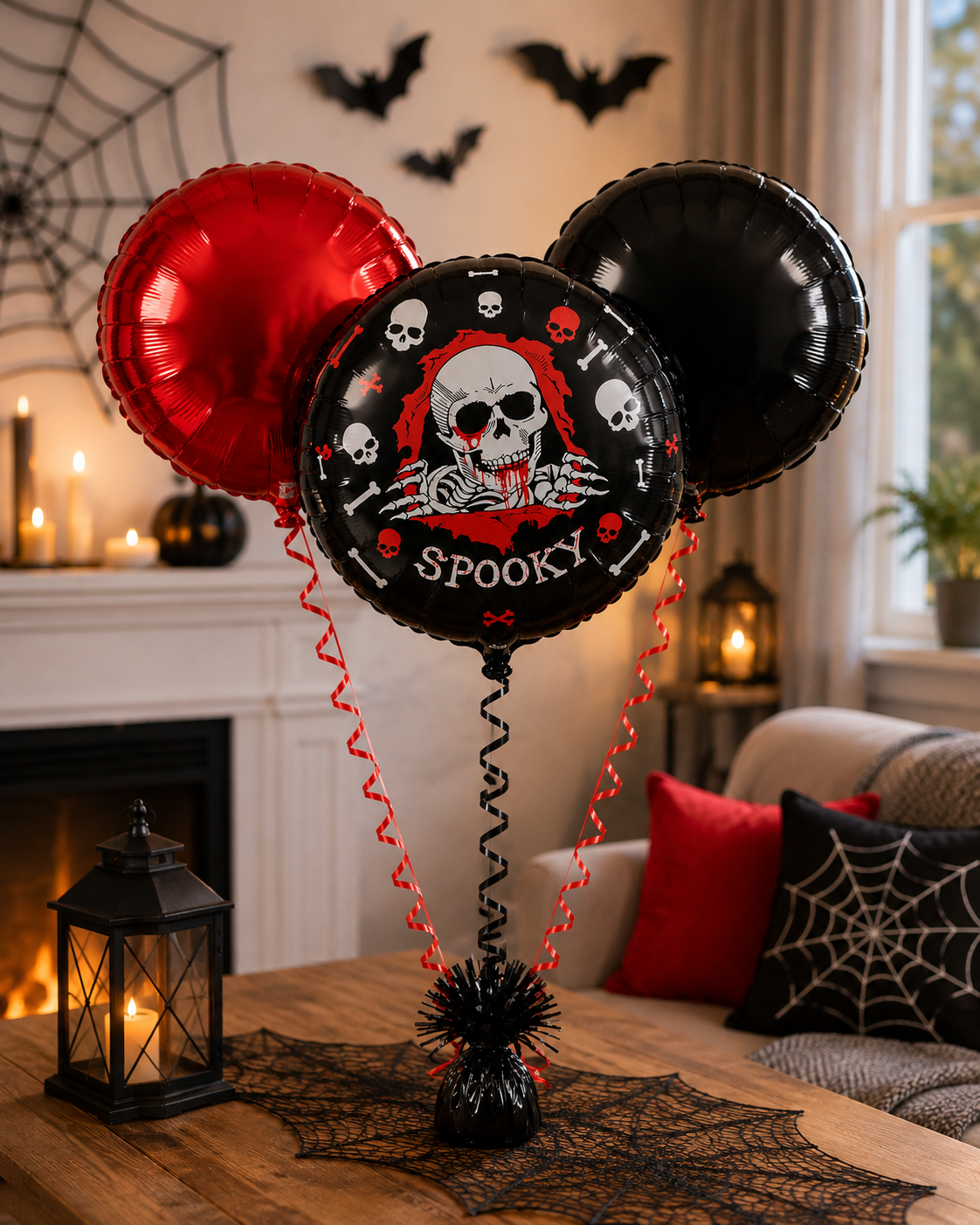Spooky Skull Halloween Balloon Bouquet – Red & Black
