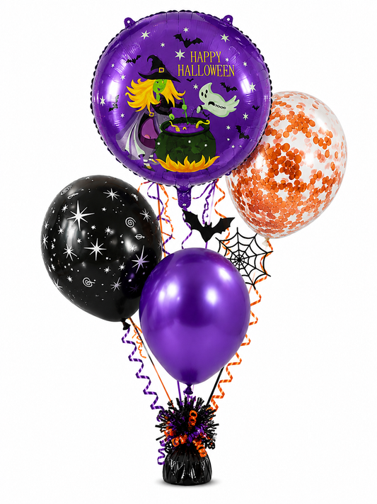 Witch’s Brew Halloween Balloon Bouquet – Purple & Orange