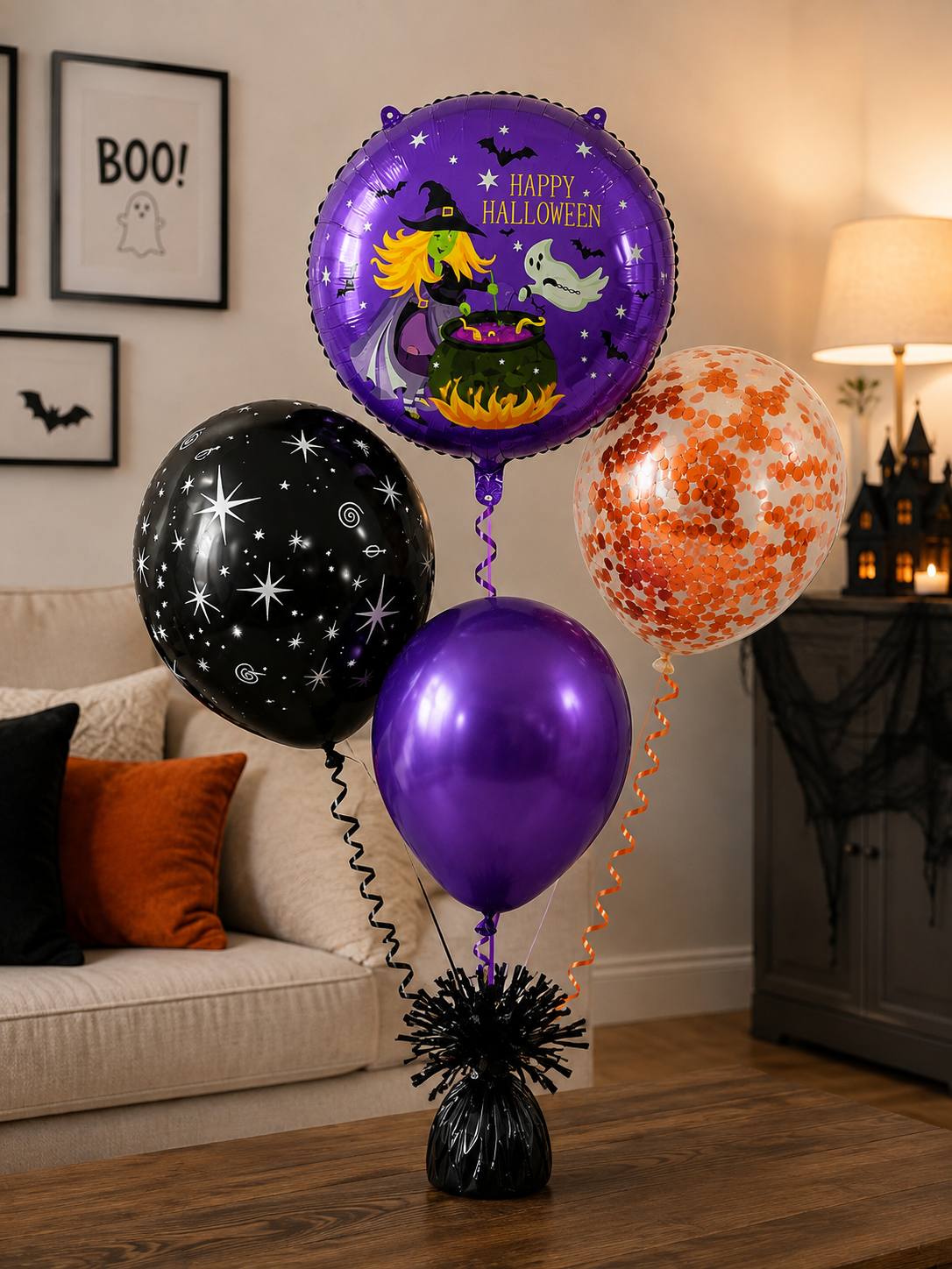 Witch’s Brew Halloween Balloon Bouquet – Purple & Orange